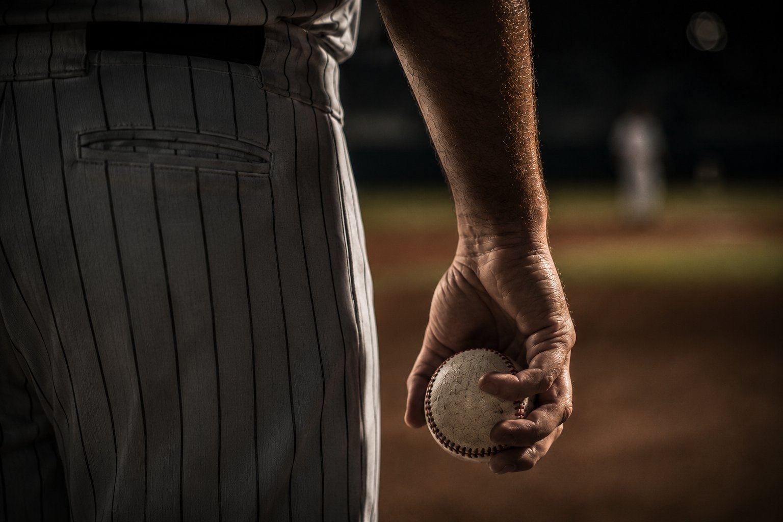A hand gripping a baseball across the seams